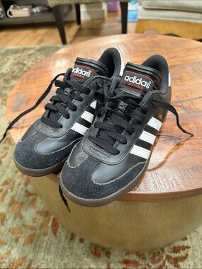 adidas Kids Samba Black with White Stripes Sneakers